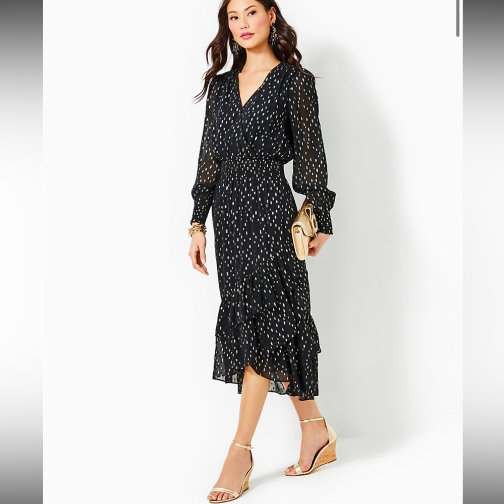 Lilly Pulitzer CRISTIANA MIDI DRESS ONYX METALLIC